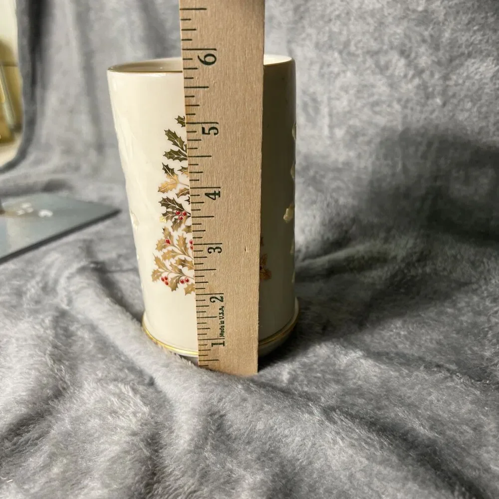 Lenox Eternal Christmas Tall Pierced Votive Candle Holder Porcelain Gold Tree
